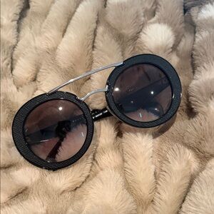 Prada Round Black Sunglasses with Silver Bridge